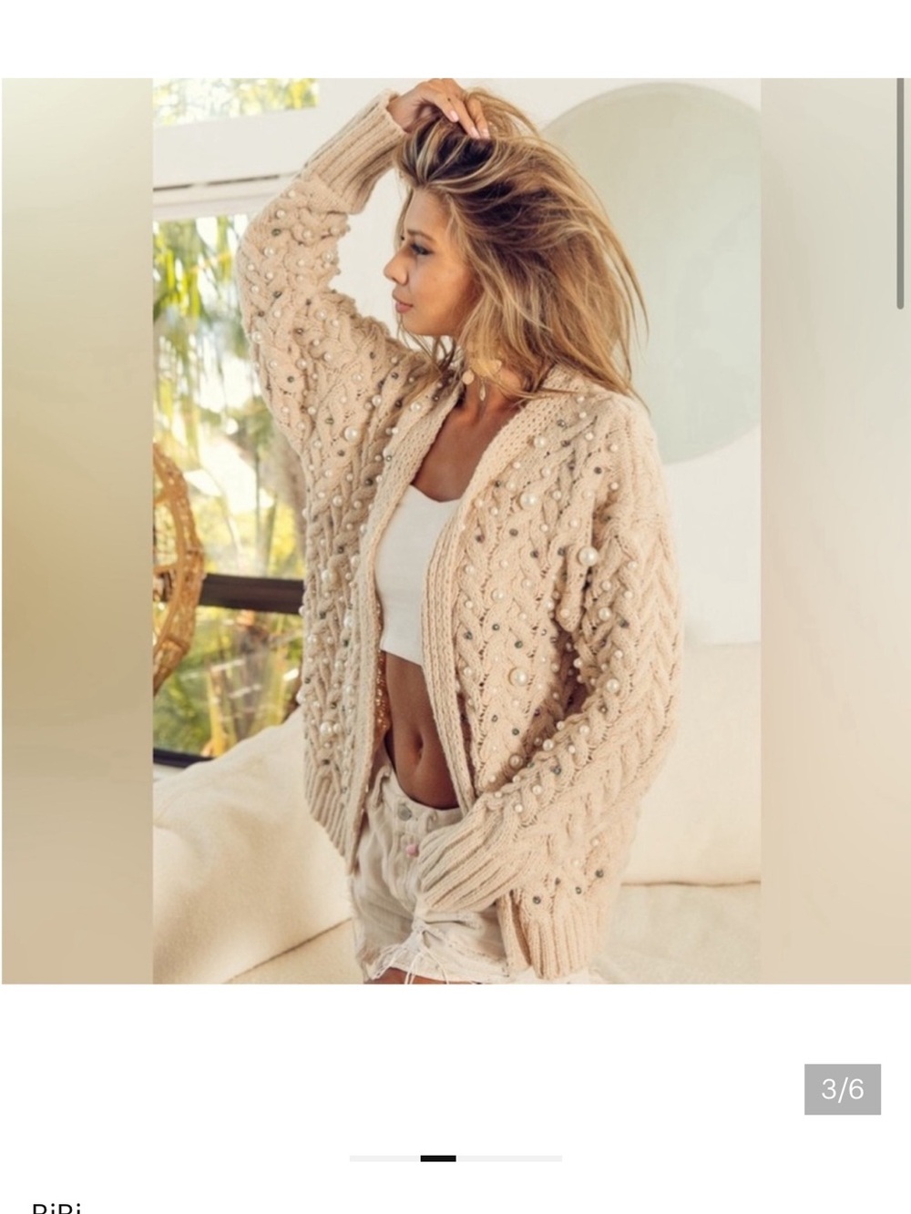Twisted Knit Cardigan With Pearls BIBI medium boho sweater